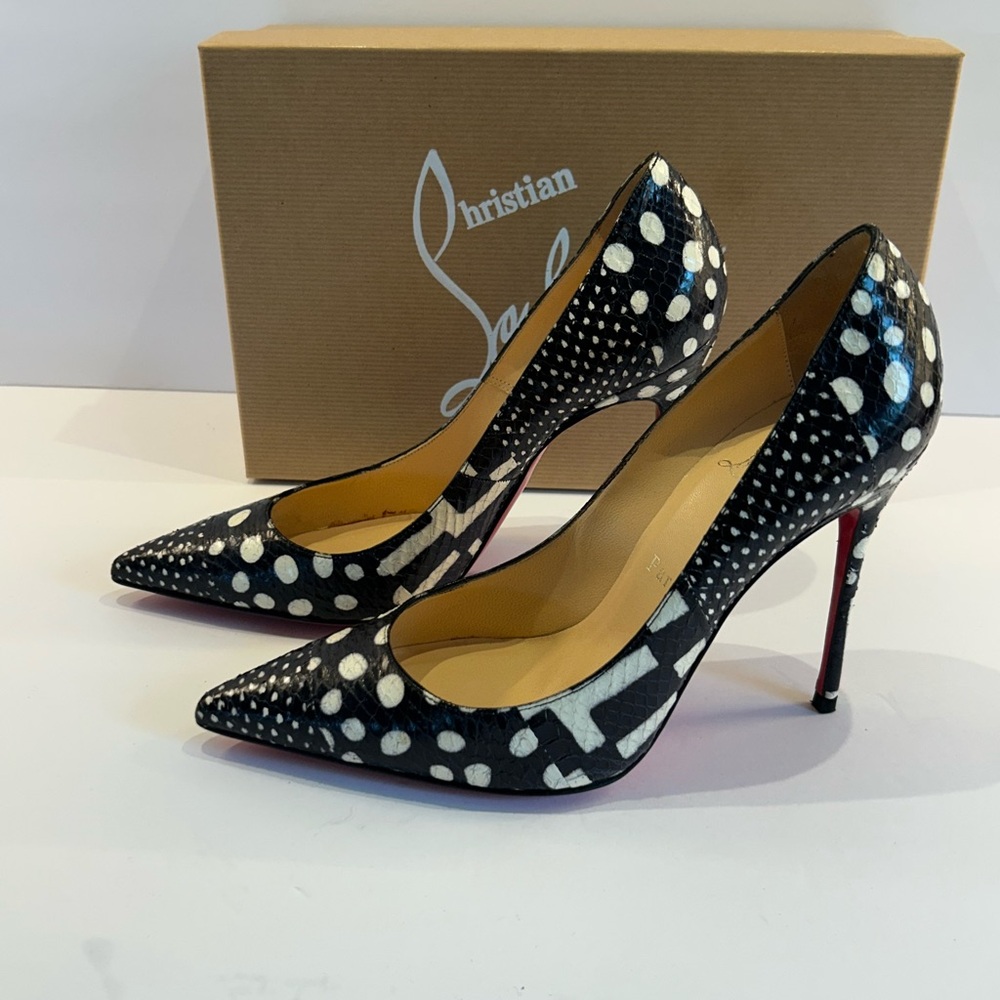 Christian Louboutin Black and White Polka Dot Heels - Picture 3 of 6